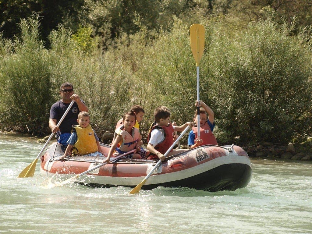 Family rafting on the Acheron River near Parga